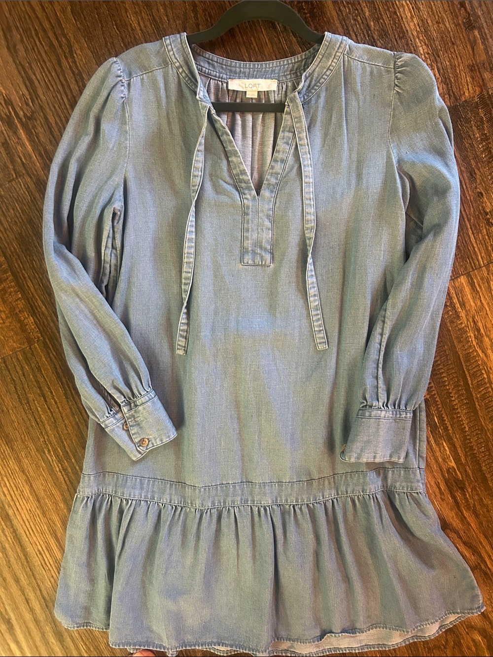 LOFT women’s Chambray Tie-Neck Denim Dress